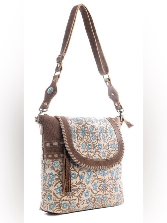 Myra Bag Handbags - Myra Bag Brown Crossbody with Blue Floral Print